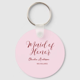 Maid of honor mauve name date pink pastel brides keychain