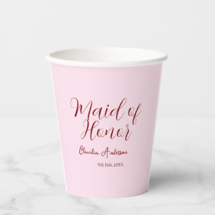 Maid of honor mauve name date pink pastel brides paper cups
