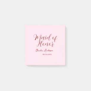 Maid of honor mauve name date pink pastel brides post-it notes