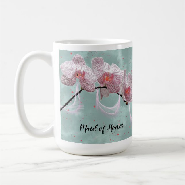 Maid of Honor Mug Pink Orchids Arrière - plan vert (Gauche)