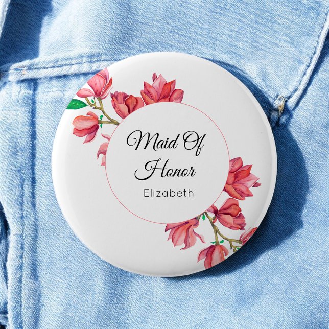 Maid of Honor Pink White Floral Button (Creator Uploaded)