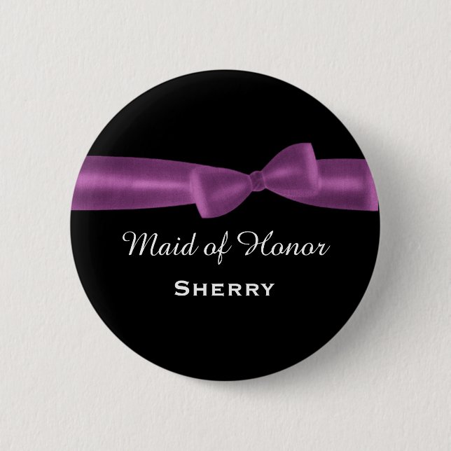MAID OF HONOR Purple Bow Wedding Custom V06 2 Inch Round Button (Front)