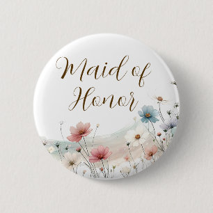 Maid of Honor   Wildflower Bridal Shower 2 Inch Round Button