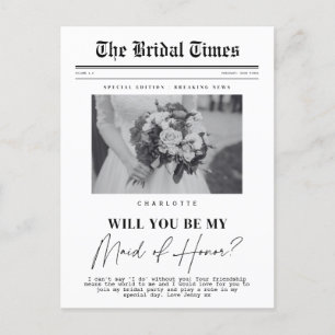 Maid of Honour asking, customizable Newspaper  Postcard