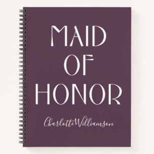 Maid of Honour Aubergine Typography Name Wedding Notebook