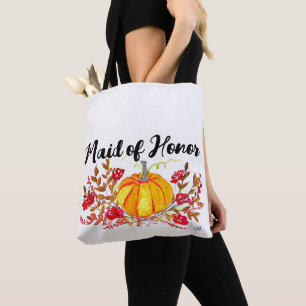 Maid of Honour Autumn Pumpkin Floral Fall Wedding Tote Bag