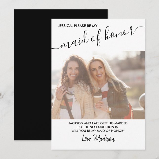 Maid of Honour Black and White Photo Proposal Card (Front/Back)