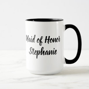 Maid of Honour Black Elegant Script Weddings Mug