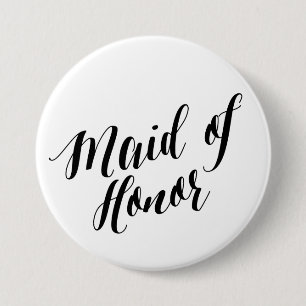 Maid of Honour Black Script Button