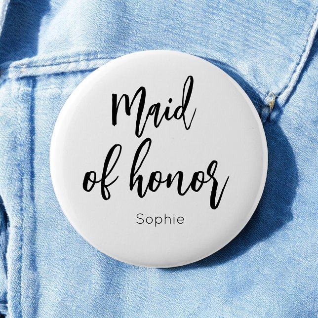Maid of Honour Black White Wedding Button (Creator Uploaded)