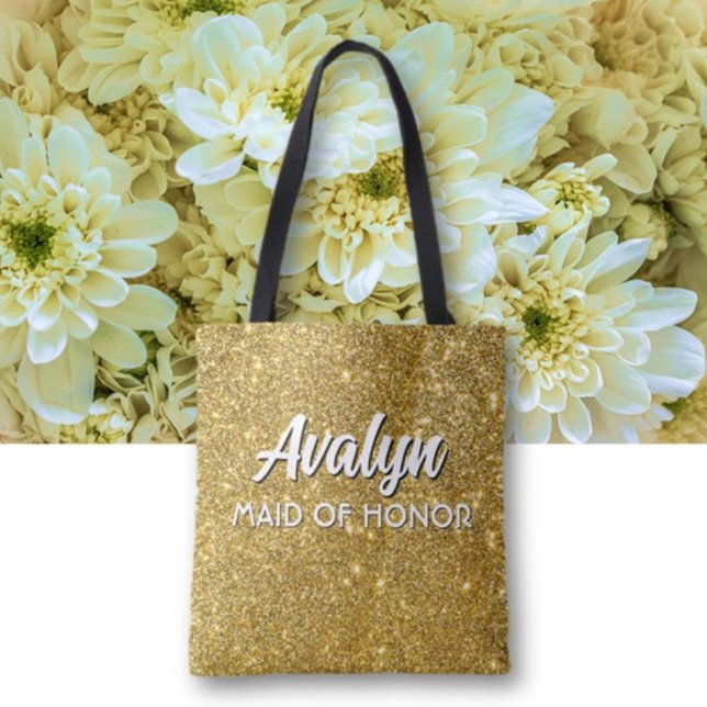 Maid of honour Bling! Custom cute Wedding attendan Tote Bag (Creator Uploaded)