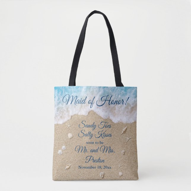 Maid of Honour Blue Beach Waves Sandy Toes Tote Bag (Front)