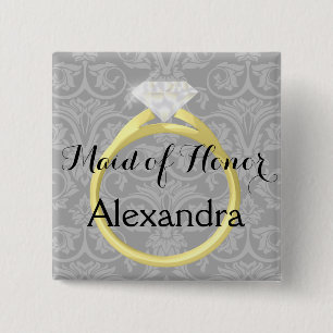 Maid of Honour Bridal Wedding Party Personalized 2 Inch Square Button
