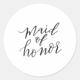 Maid Of Honour Bride Bridal Wedding Groom Blk Lett Classic Round Sticker
