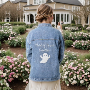 Maid of Honour Bridesmaid Halloween Ghost Wedding Denim Jacket
