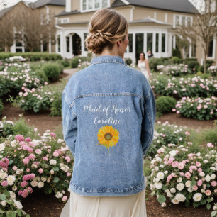 Maid of Honour Bridesmaid Sunflower Flower Wedding Denim Jacket