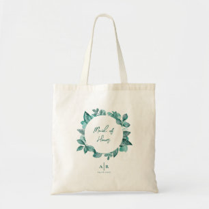 Maid of Honour, Bridesmaid, Teal Greenery Wedding Tote Bag