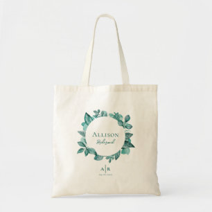 Maid of Honour, Bridesmaid, Teal Greenery Wedding Tote Bag
