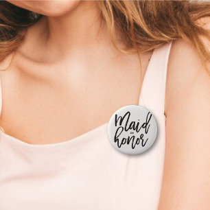 Maid Of Honour Brush Script Bridal Party Wedding 2 Inch Round Button