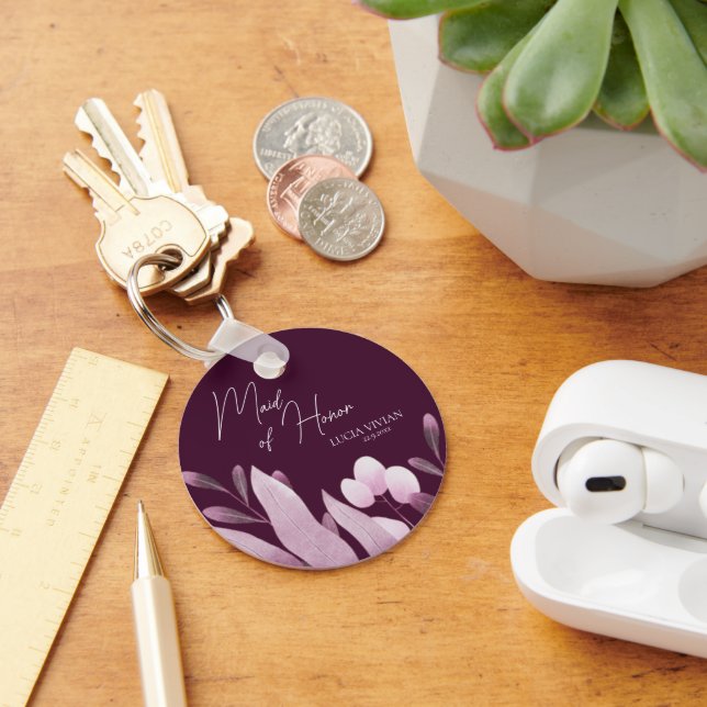 Maid of Honour Burgundy Big Leaves Wedding Gift Keychain (Desk)