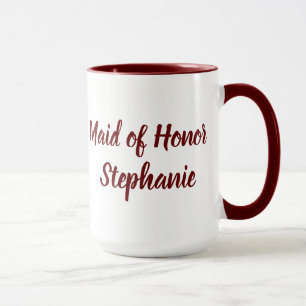 Maid of Honour Burgundy Script Weddings Mug