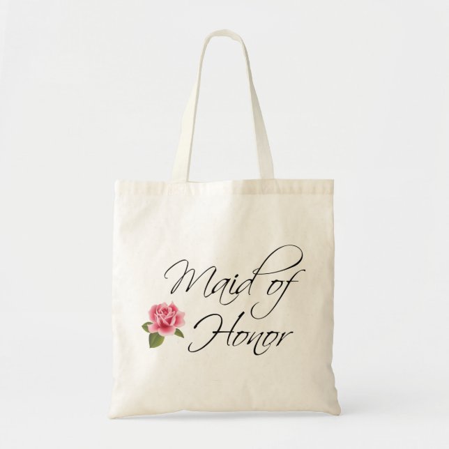 Maid of Honour Calligraphy and Rose Tote Bag (Front)