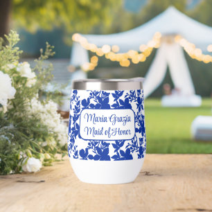Maid of Honour Chic White Blue Floral
