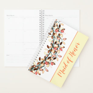 Maid of Honour Coral Name Leafy Branch Custom Planner