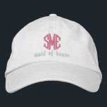 Maid of Honour Custom Wedding Monogram Baseball Ca Embroidered Hat<br><div class="desc">Surprise your maid of honour with this cool baseball style cap that features her 3 letter monogram and the words maid of honour below. Pictured above is a white cap with pink text but you can easily change the cap and text colours to match your wedding theme/colours. This makes an...</div>