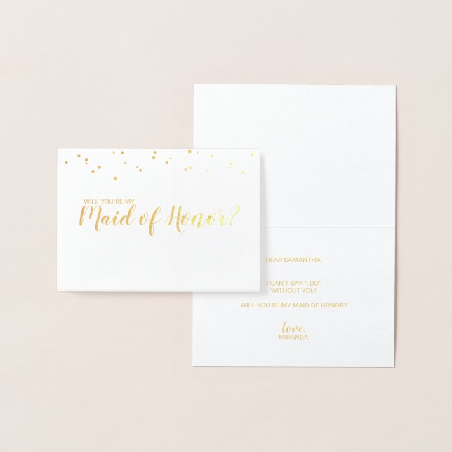 Maid of Honour Elegant Confetti Gold Foil Card (Display)