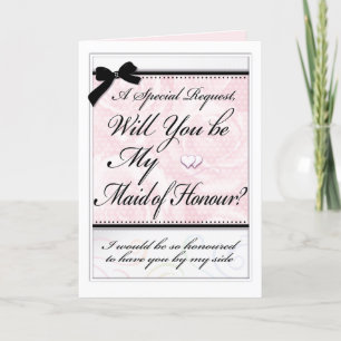 Maid of Honour Elegant Roses Hearts Lovely Bow Card