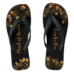 Maid of Honour Emerald Green & Gold Foliage  Flip Flops