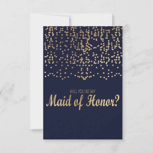 Maid of Honour Faux Gold Confetti Navy Blue Invitation (Front)