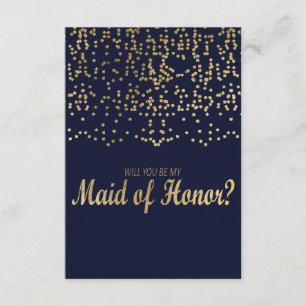 Maid of Honour Faux Gold Confetti Navy Blue Invitation