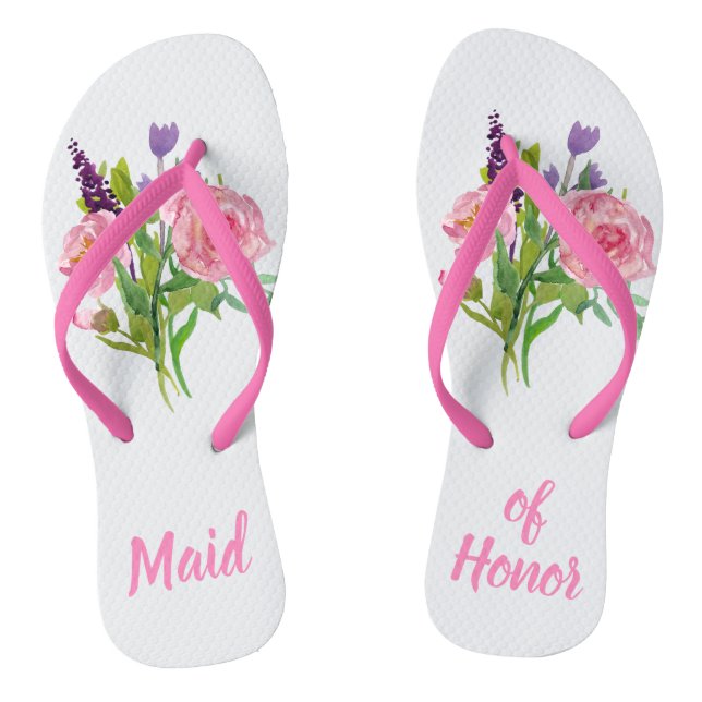 Maid of Honour Floral Bouquet Wedding Flip Flops (Footbed)