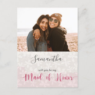 Maid of Honour Floral Pink Invitation Postcard