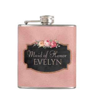 Maid of Honour   Floral Rose Gold Wedding Flask
