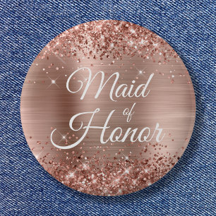 Maid of Honour Glittery Rose Gold Foil 2 Inch Round Button