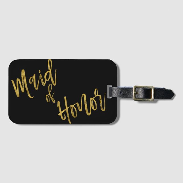 Maid of Honour Gold Foil Luggage Bag Tag (Front Horizontal)