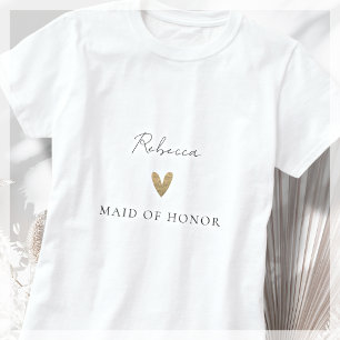 Maid of Honour Gold Heart Modern Script  T-Shirt