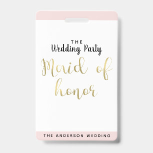 Maid of Honour Gold Wedding Party VIP Pass Badge