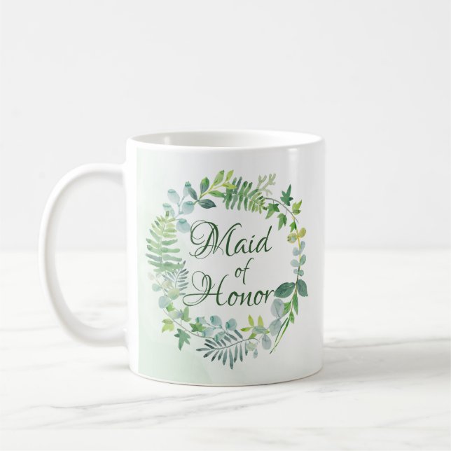 Maid Of Honour Greenery Wreath Watercolor Coffee Mug (Left)