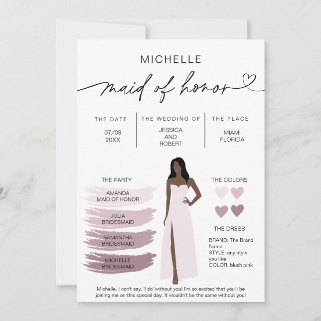 Maid of Honour Info Card Bridal Party Information (Front)
