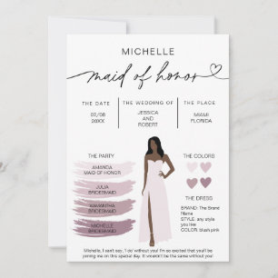 Maid of Honour Info Card Bridal Party Information