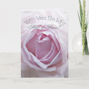 Maid of honour invitation with a pink rose