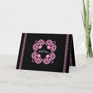 MAID OF HONOUR Invite - Pink & Black Art Deco
