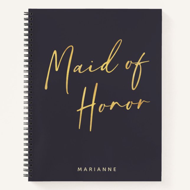 Maid of Honour Minimalist Gold Navy Personalized Notebook (Front)