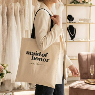 Maid of Honour Minimalist Modern Black Custom Tote Bag