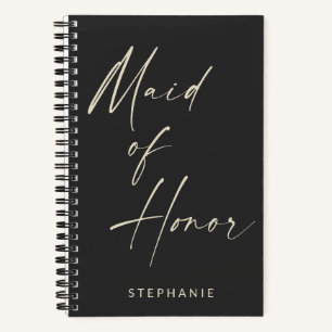 Maid of Honour Minimalist Personalized Black Notebook