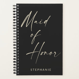Maid of Honour Minimalist Personalized Black Notebook